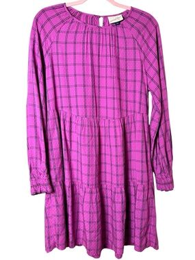 Universal Thread XS Pink Plaid Long Sleeve Tiered Dress Oversized